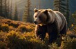 Autumn’s Majesty: Brown Bear Amidst Berries in a Serene Mountainous Landscape, generative AI