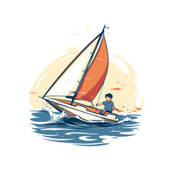 Poster - Sailing boat on the sea. Yachting. Vector illustration