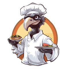 Poster - Illustration of a bald eagle chef holding a plate of food.