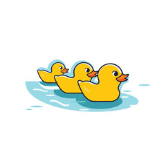 Poster - Cute cartoon ducklings swimming in the water. Vector illustration.