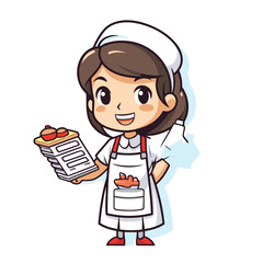 Poster - Nurse holding clipboard and cupcake cartoon character vector illustration graphic design