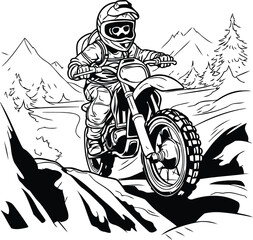 Sticker - Motocross rider on the road. Monochrome vector illustration.