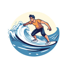 Sticker - Surfer on the wave. Vector illustration in a flat style.