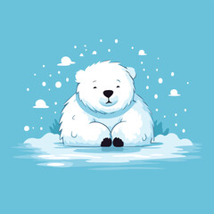 Poster - Cute cartoon polar bear sitting in the snow. Vector illustration.