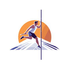 Poster - Man in sportswear running on track. flat vector illustration.