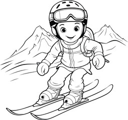 Wall Mural - Snowboarder. Vector illustration. Coloring book for children.