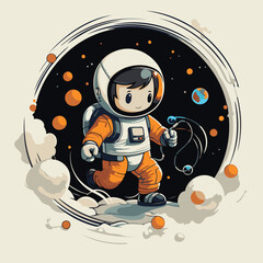 Sticker - Astronaut on the background of the outer space. Vector illustration