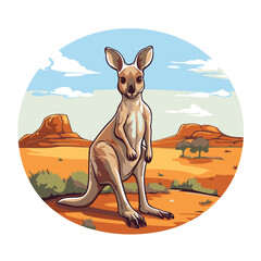 Sticker - Kangaroo sitting on the grass in the desert. Vector illustration