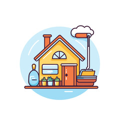 Sticker - House cleaning service. Vector illustration in flat design. House cleaning service.