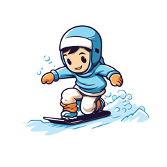 Sticker - Skiing boy. Vector illustration of a snowboarder.