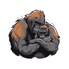 Sticker - Gorilla with a baby. Vector illustration on white background.