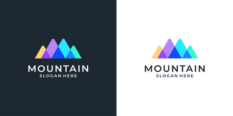 Wall Mural - Colorful mountain logo design inspiration. Overlap mount peak logo vector illustration.