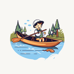 Wall Mural - Man in a canoe on the river. Vector illustration of a man in a boat.