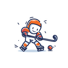 Wall Mural - Hockey player with stick and puck. Line art vector illustration.