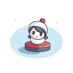 Poster - Vector illustration of cute little girl in a snowman costume on a snowball