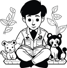 Sticker - Veterinarian with a dog and a monkey on a white background