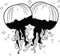 Poster - Jellyfish black and white vector illustration. Cartoon sea animals.