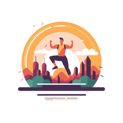 Sticker - Vector illustration of a man running in the park. Flat style design.