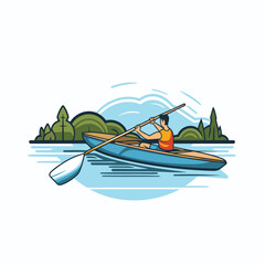 Wall Mural - Kayaking vector illustration. Canoeing on the lake. Flat design.