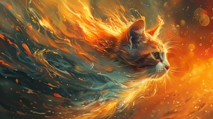 colorful background whith cat,opalescent neon maine coon cat,beautiful fantasy abstract portrait of 