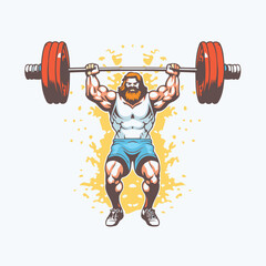 Poster - Muscular man lifting a barbell. Vector illustration of a strong man lifting a barbell.