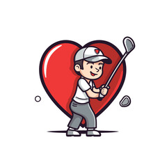 Poster - Golf player holding a club and a red heart. vector illustration