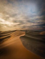 Wall Mural - Sand dunes Sahara Desert at sunset and sandstorm, 3D illustration