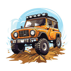 Canvas Print - Off-road vehicle in the mud. Vector illustration on white background.