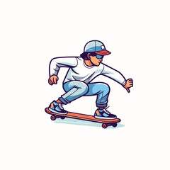 Sticker - Skateboarder vector illustration. Skateboarder riding on a skateboard.