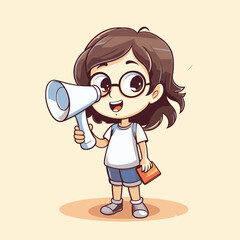 Sticker - Vector illustration of a cute girl holding a megaphone. cartoon style.