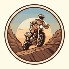 Sticker - Motorcycle racer on a motorcycle in the mountains. Vector illustration.