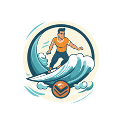 Sticker - Vector illustration of a surfer on a surfboard in the circle.