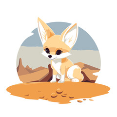 Sticker - Cute little fox in the desert. Vector illustration in cartoon style.