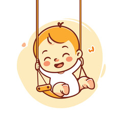 Wall Mural - Cute little baby boy swinging on a swing. Vector illustration.