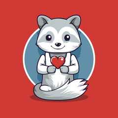 Canvas Print - Cute cartoon fox holding a red heart in his paws. Vector illustration.