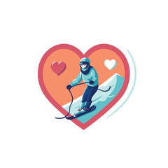 Canvas Print - Snowboarder in the heart shape. Vector illustration in flat style