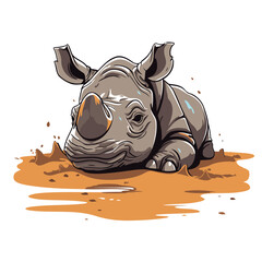 Poster - Rhinoceros in mud. Vector illustration on white background.