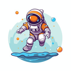 Sticker - Astronaut flying in the water. Vector illustration isolated on white background.