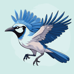 Sticker - Cute blue jay bird with open wings. Vector illustration.