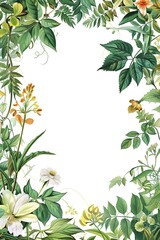 Wall Mural -  A white background with A border of 35mm film from a 1930s botanical book, Water colour illustrations of plants Frame in the border