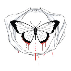 Wall Mural - Illustration of a shirt with a butterfly on a white background.