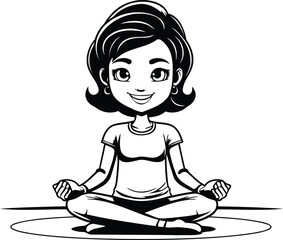 Poster - cute little girl meditating in lotus position vector illustration design