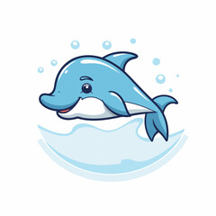 Sticker - Cute smiling dolphin on white background. Vector illustration in flat style.