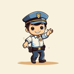 Poster - Cute boy police officer in uniform. Vector illustration of a cartoon character.