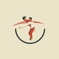 Sticker - Passionate couple dancing tango in circle. Vector illustration.