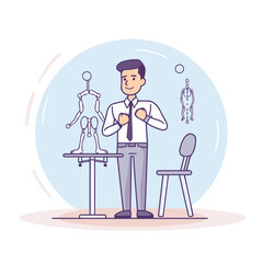 Wall Mural - Businessman with human body in office vector illustration. Cartoon man in business suit with human body in office.