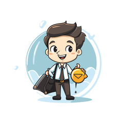 Poster - Businessman with briefcase and coin in hand. Vector illustration.