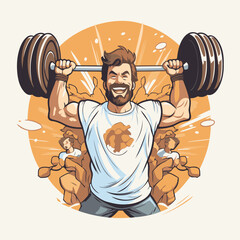 Sticker - Vector illustration of a strong man lifting a barbell in the gym