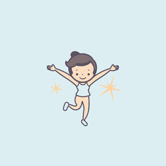 Wall Mural - Cute girl jumping with hands up. Vector illustration in flat style