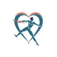 Poster - Athletic man with a bow and arrow in the form of a heart. Vector illustration.